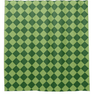 Green Chequered Diamond Pattern Shower Curtain