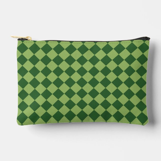 Green Chequered Diamond Pattern Small Accessory Pouch (Front)