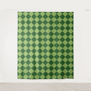 Green Chequered Diamond Pattern Tapestry