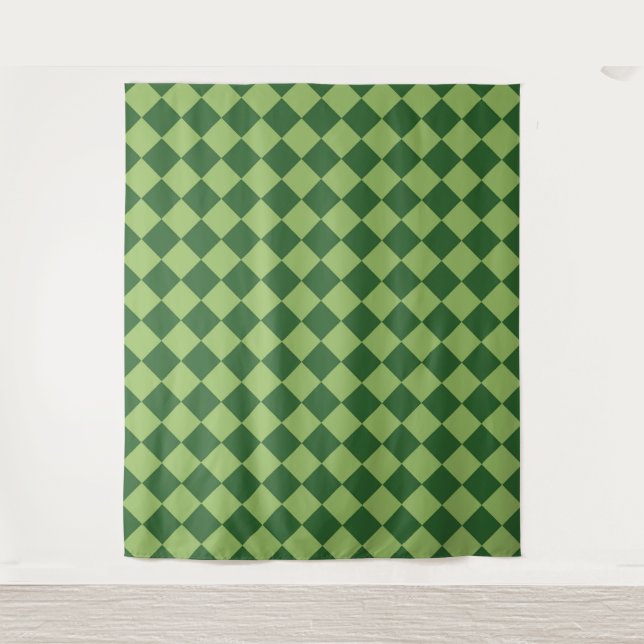 Green Chequered Diamond Pattern  Tapestry (Front)