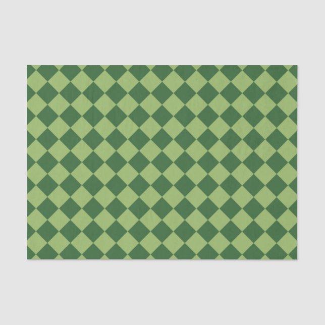 Green Chequered Diamond Pattern Tissue Paper (Front)