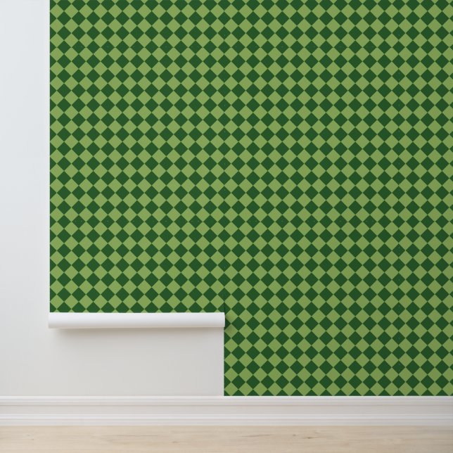 Green Chequered Diamond Pattern Wallpaper (Application)
