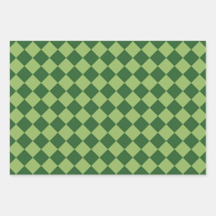Green Chequered Diamond Pattern Wrapping Paper Sheet