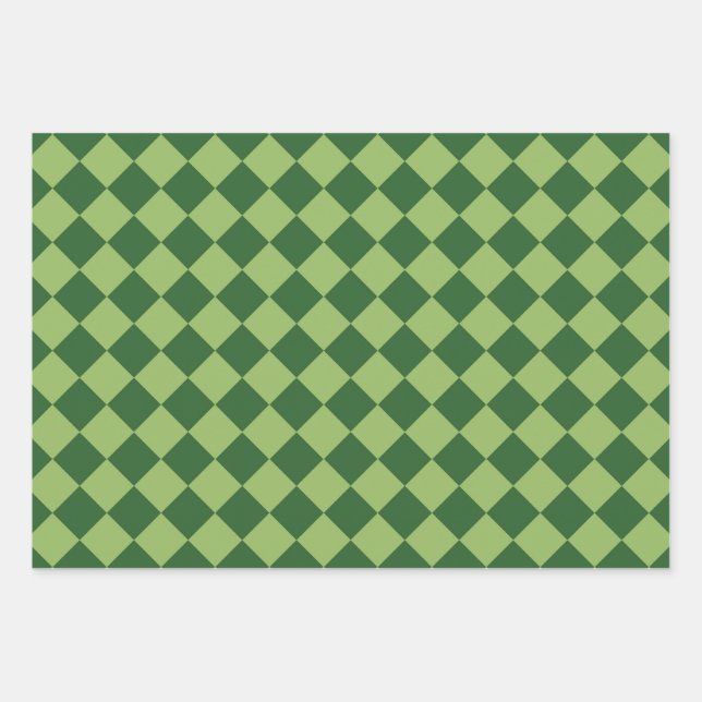 Green Chequered Diamond Pattern Wrapping Paper Sheet (Front)