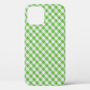 Green chequered fabric closeup , tablecloth textur iPhone 12 case