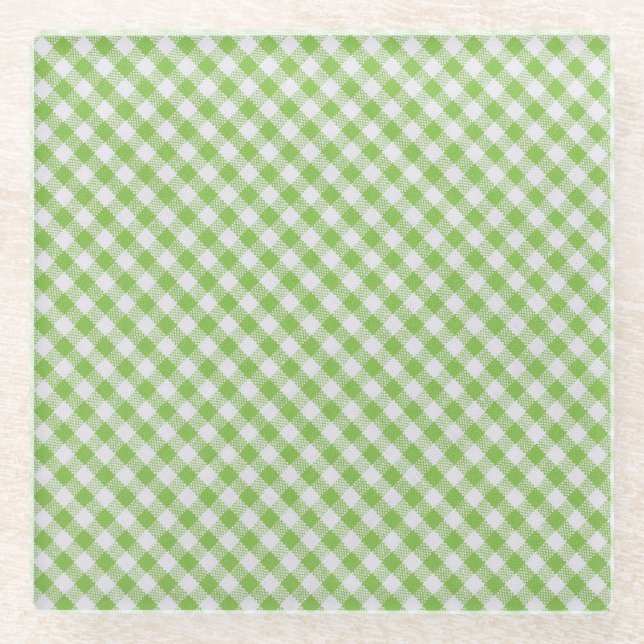 Green chequered fabric: closeup texture. glass coaster (Front)