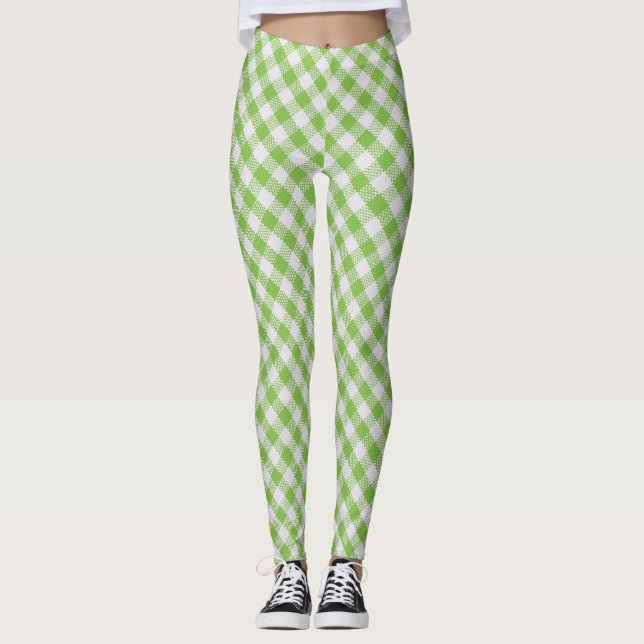 Green chequered fabric: closeup texture. leggings (Front)