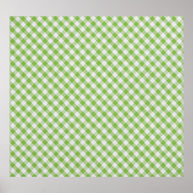 Green chequered fabric: closeup texture. poster (Front)