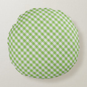 Green chequered fabric: closeup texture. round cushion
