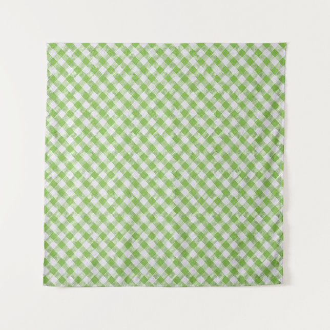 Green chequered fabric: closeup texture. tapestry (Front)