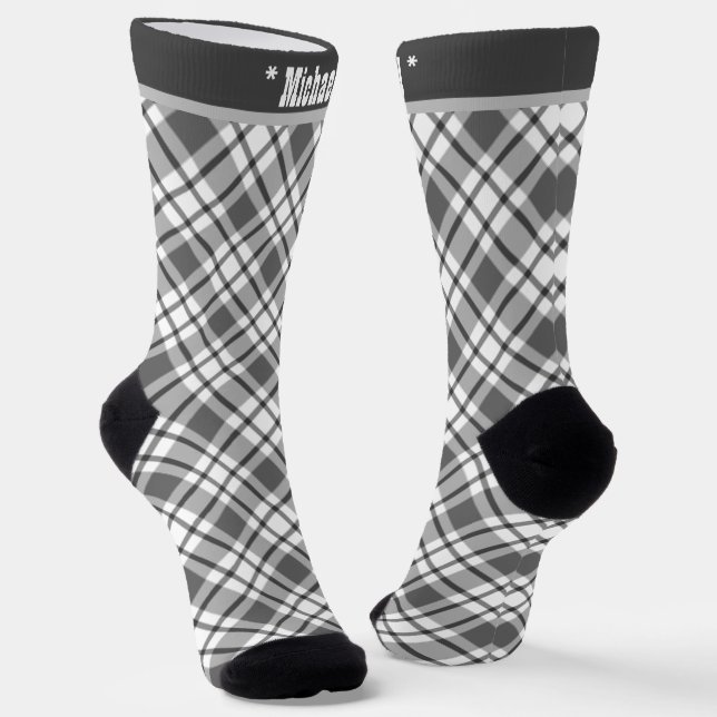 green chequered light tartan pattern socks (Angled)