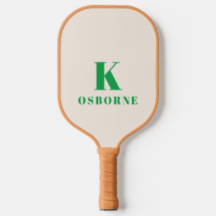 Green Chequered Modern Monogram Pickleball Paddle