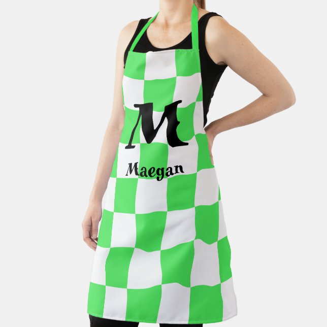 Green Chequered Pattern Background Apron (Insitu)