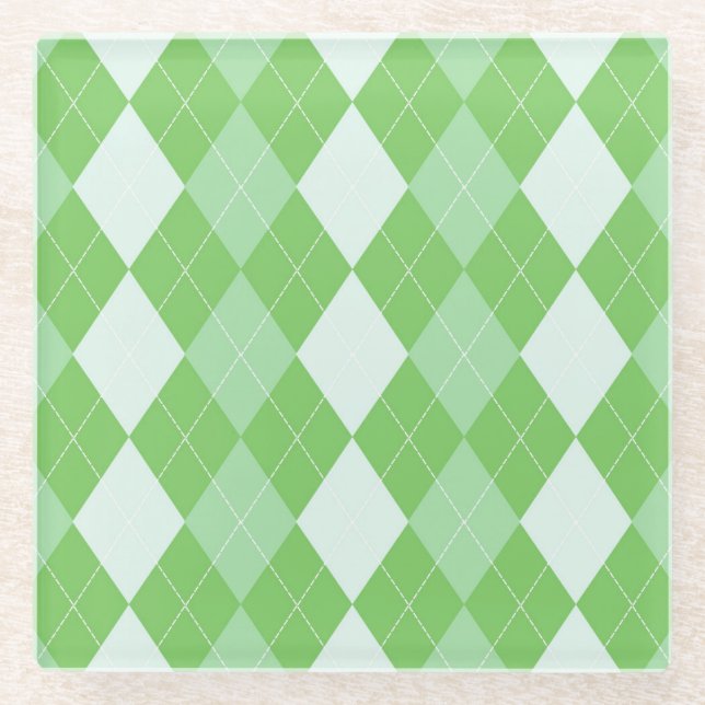 Green Chequered Pattern Glass Coaster (Front)