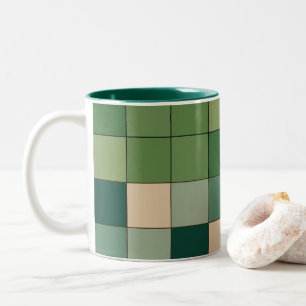 Green Chequered Two-Tone Coffee Mug