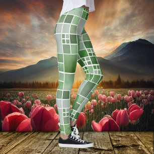 Green Chequered Watercolor Pattern Leggings