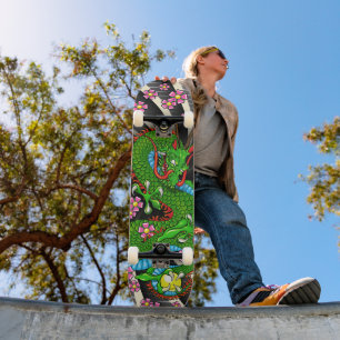 Green Cherry Blossom Dragon Tattoo Skateboard