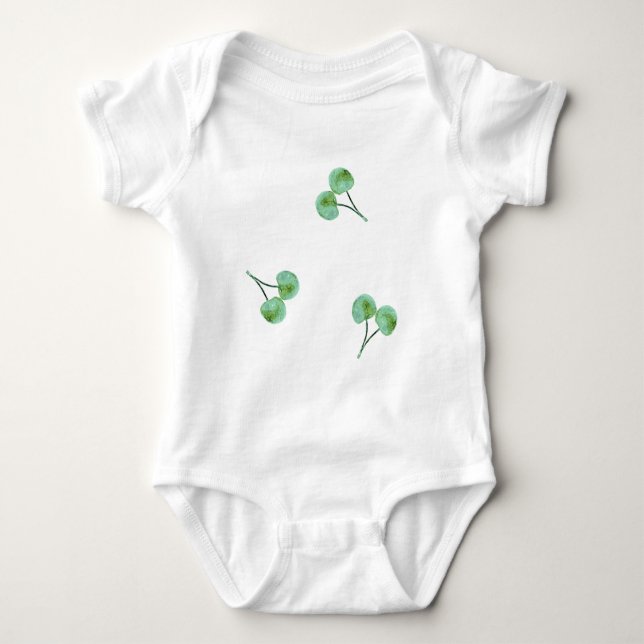 Green Cherry Pattern Baby Bodysuit (Front)