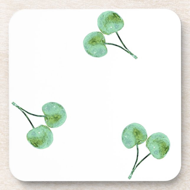Green Cherry Pattern Coaster (Front)