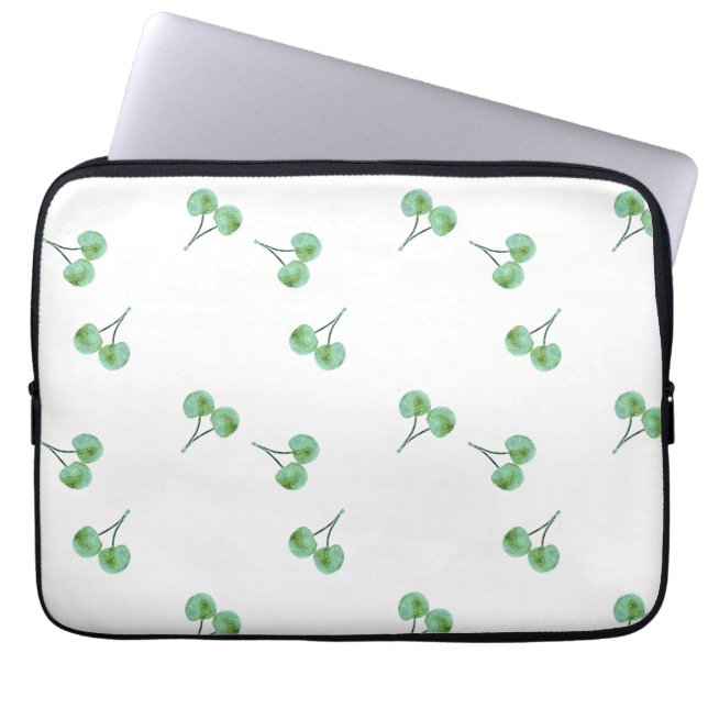 Green Cherry Pattern Laptop Sleeve (Front)