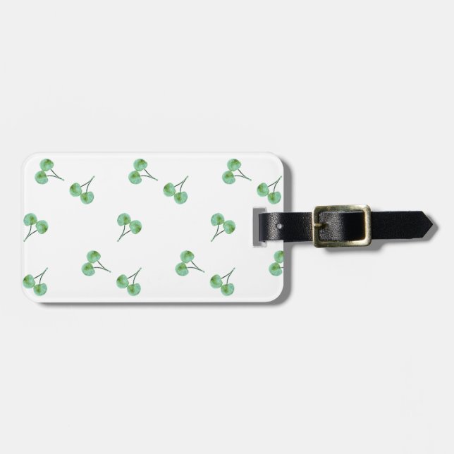 Green Cherry Pattern Luggage Tag (Front Horizontal)