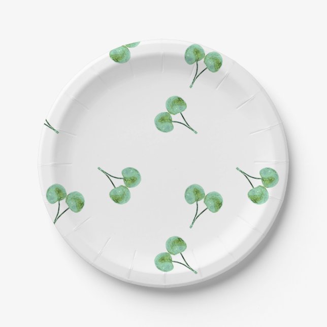 Green Cherry Pattern Paper Plate (Front)