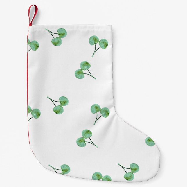 Green Cherry Pattern Small Christmas Stocking (Front)
