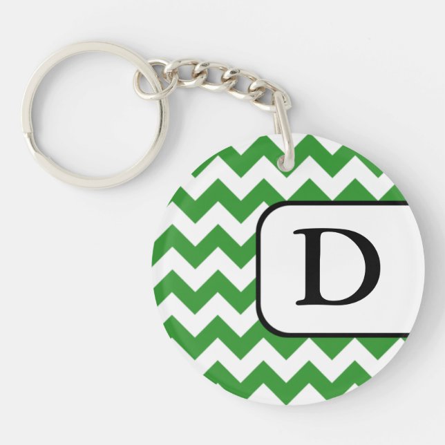 Green Chevron Acrylic Monogram Keychain (Front)