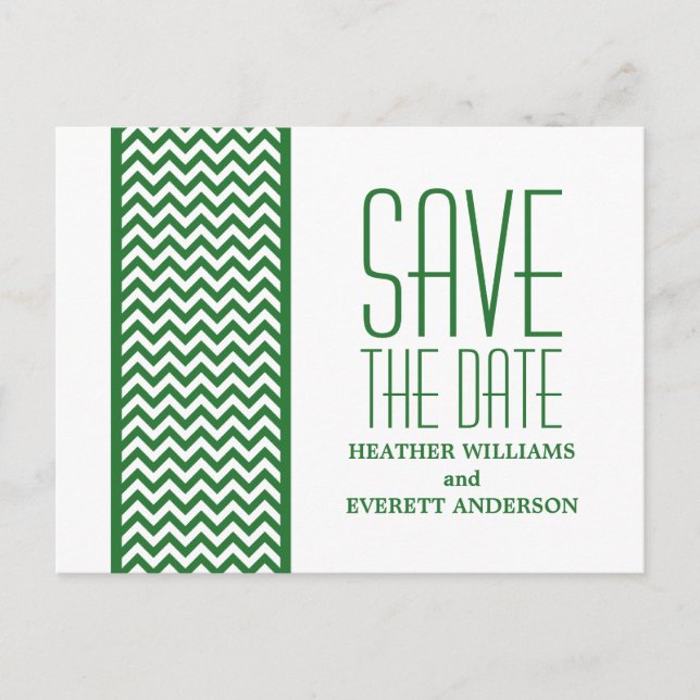 Green Chevron Border Save the Date Postcard (Front)