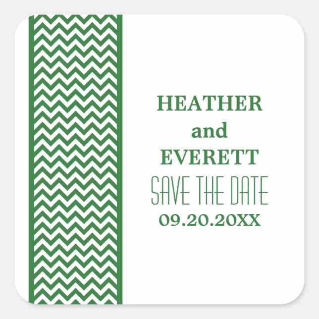 Green Chevron Border Save the Date Stickers (Front)