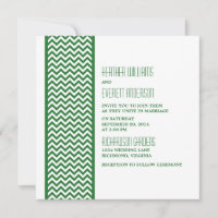 Green Chevron Border Wedding Invite