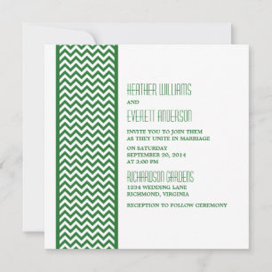 Green Chevron Border Wedding Invite