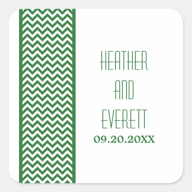 Green Chevron Border Wedding Stickers (Front)