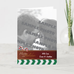 Green Chevron Candy Canes Holiday Photo Greeting C Card