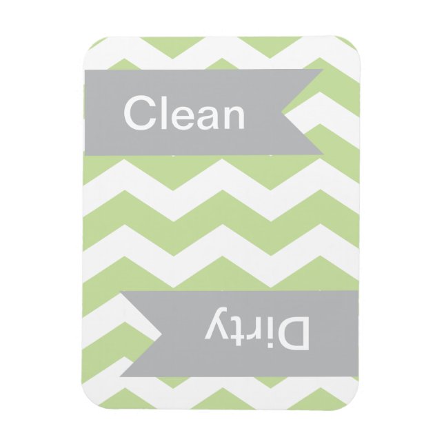 Green Chevron Clean - Dirty Dishwasher Magnets (Vertical)