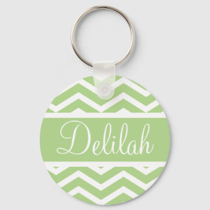 Green Chevron Custom Name Key Ring