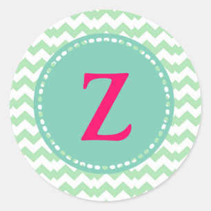 Green Chevron editable water, monograma Classic Round Sticker
