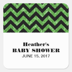Green Chevron Glitter Baby Shower Stickers