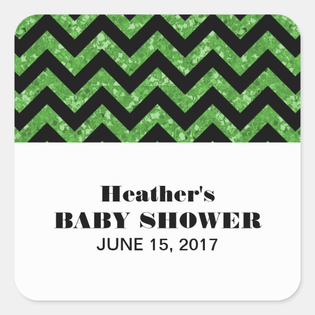 Green Chevron Glitter Baby Shower Stickers (Front)