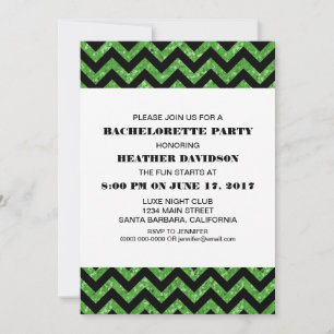 Green Chevron Glitter Bachelorette Party Invitation