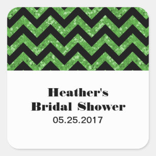Green Chevron Glitter Bridal Shower Stickers