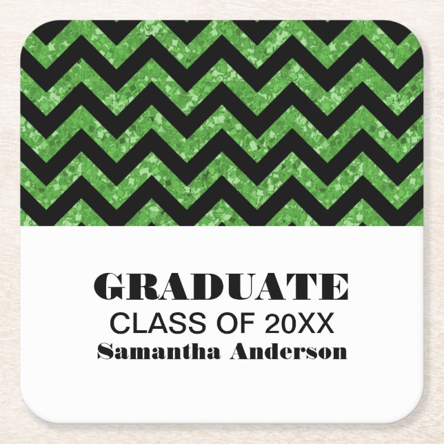 Green Chevron Glitter Graduation Coasters (Front)
