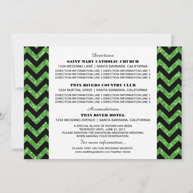 Green Chevron Glitter Information Card (Front)