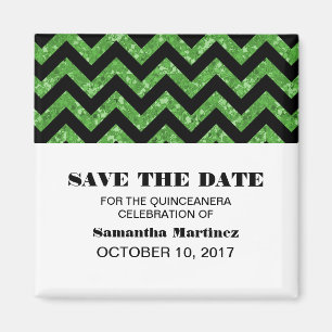 Green Chevron Glitter Quinceañera Magnet