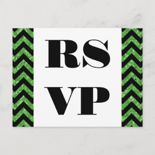 Green Chevron Glitter RSVP Postcard