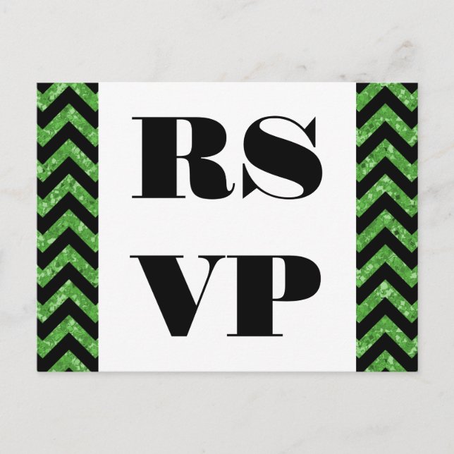 Green Chevron Glitter RSVP Postcard (Front)