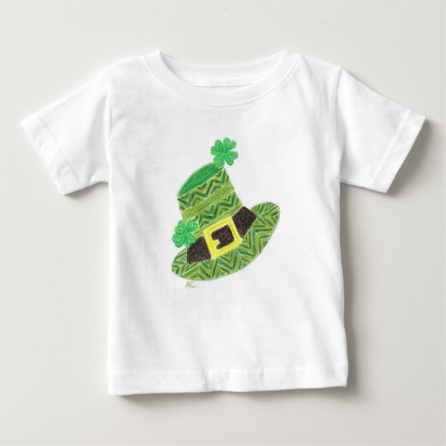Green chevron leprechaun's hat baby t-shirt (Front)