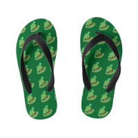 Green chevron leprechaun's hat kids flip flops