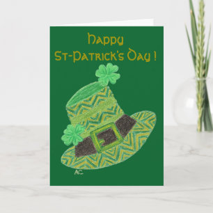 Green chevron leprechaun's hat kids St-Patty card