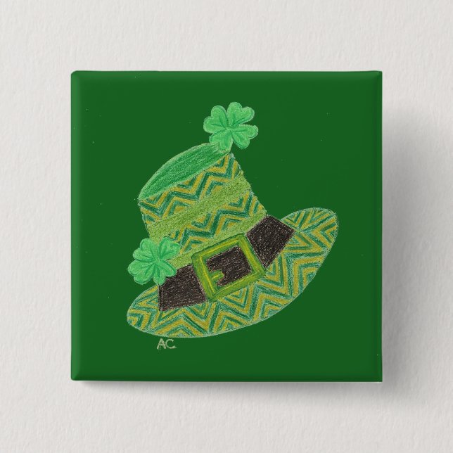 Green chevron leprechaun's hat St-Patrick's day 15 Cm Square Badge (Front)